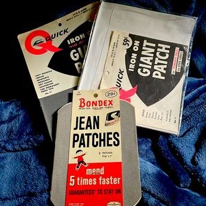 Lot of 4 Vintage Iron on Patches 2 Giant (1 Grey 1 White) 2 Bondex Jean Patches